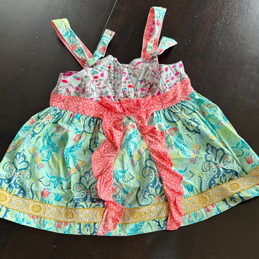 Matilda Jane Coral Pink & Aqua Floral Sundress Top - Picture 3 of 7